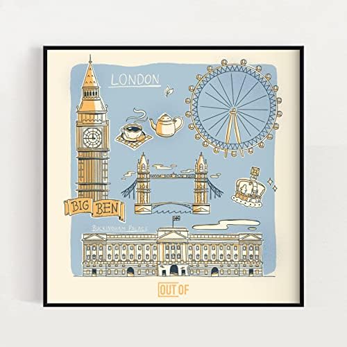 Out of London Print, London City Poster, London Gift, UK dekor, zidna Umjetnost, Kućni dekor, zidne vješalice, Londonska ilustracija, Londonska Umjetnost, Gradska štampa