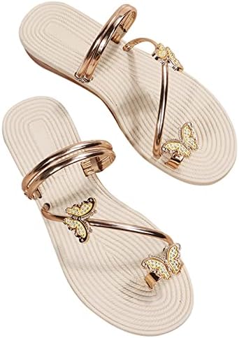 Ženske papuče Rhinestone Ring Toe Flat Slides sandale ženske ljetne sandale s dvostrukim remenom na otvorenom