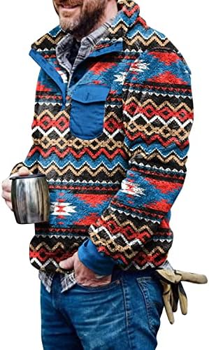 Džemperi za muškarce flis Aztec Print Vintage zabavni džemperi Zip up V-izrez džemper puloveri