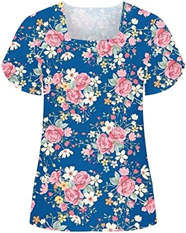 Majica sa laticama za žene kvadratni vrat cvjetni Print Tunic Tops ljetne elegantne majice 2023 Casual bluze