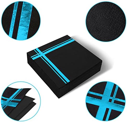 Fanxyware svijetlo plava na crnom koktel salvete - 100 paketa, 5 x 5, 3-slojni papir - naziv