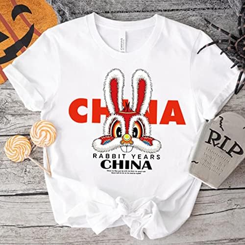 Yheght Toddler Boys Girls Kids Kineska godina zečeva Kineska novogodišnja pisma Ispisuje slatku vrh majicu Srednja majica
