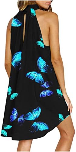 Ljetne haljine za žensku cvjetno printu na rukavu bez rukava trendy Crewneck izdubljena haljina casual beach sundress