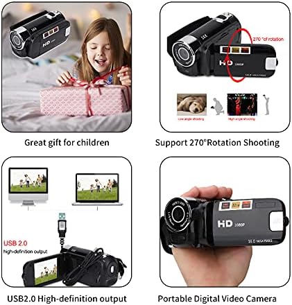 FOSA kamere kamkorder, prenosiva digitalna video kamkorder zgodna kamera Full HD 270 ° rotacija 1080p 16x digitalna kamkorder visoke rezolucije Video DV kamere Odličan poklon za djecu