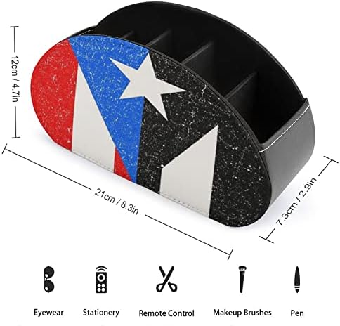 PR zastava Pola crnog Portoriko Zastava daljinskog upravljača Držači za daljinski upravljač PU kožnog caddy pohrane s 5 odjeljka za kućne kancelarijske potrepštine
