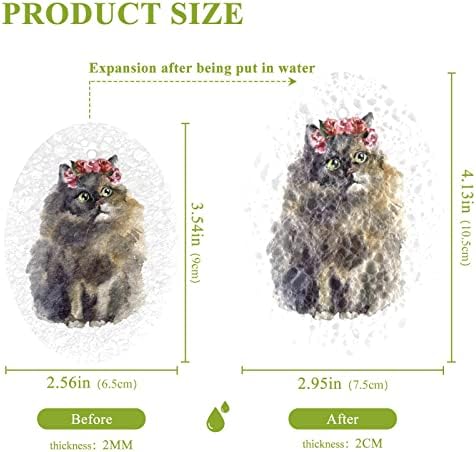 Alaza Slatka akvarelna mačka sa cvijećem Crown Prirodna spužva Kuhinjski celulozni spužvi za posuđe Perilica kupaonica i čišćenje domaćinstava, nekrbavi i ekološki prihvatljivi, 3 pakovanje