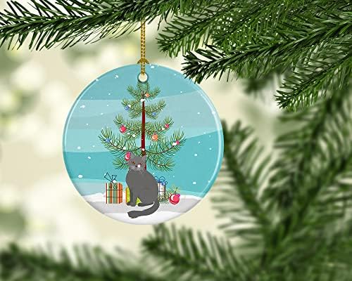 Caroline's Treasures CK4750CO1 Britanska Poluduga mačka Sretan Božić keramički ukras, ukrasi za jelku, viseći ukras za Božić, praznik, zabavu, poklon,