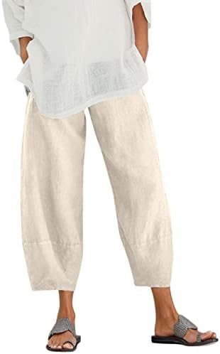 Wocachi ženske pamučne posteljine vrećaste obrezirane radne hlače Ljeto casual plus veličina visoke strugove na plaži Yoga harem duge