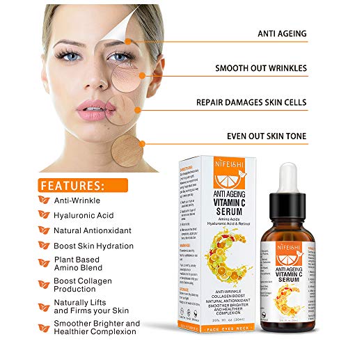 Premium 20% Vitamin C Serum za lice sa hijaluronskom kiselinom, Retinol & amp; aminokiselinama-Boost Skin Collagen, Brighten Hydrate & Punašna koža, Anti Aging & Serum za lice protiv bora