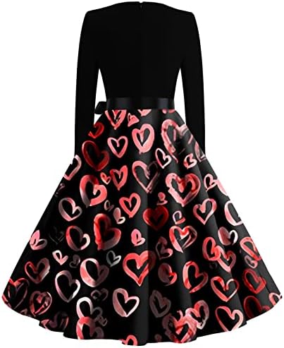 Vintage Valentinovo Print haljina za žene Dugi rukav Party večernje Casual Hepburn haljine