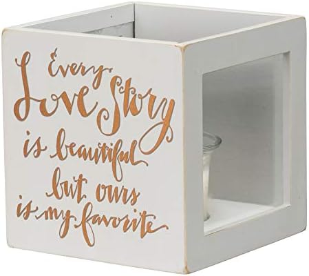 Primitivi Kathy Dekorativne drvene kutije za svijeće | Naša ljubavna priča je najdraža | 4,25 inčni kvadrat