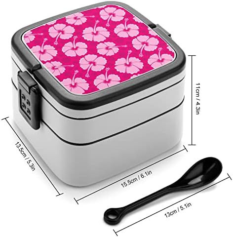 Pink Hibiscus uzorak Dvostruki sloj Bento kutija za obrok sa ručkom prenosivom za uredski rad