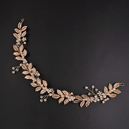Jumwrit vjenčana traka za glavu za mladenku kristalni cvjetni list traka za glavu ručni biserni pokrivač za kosu za vjenčane djeveruše(zlato)