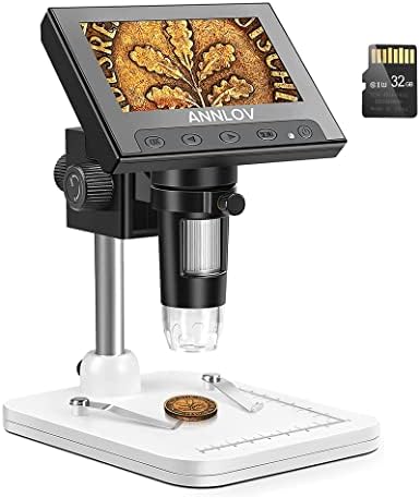 4.3 LCD digitalni mikroskop, Annlov 50x-1000x mikroskop za uvećanje novčića sa 8 podesivih LED svjetala za djecu i odrasle za novčiće/marke/biljke / lemljenje, 32GB TF kartica uključena, kompatibilna sa Windowsom