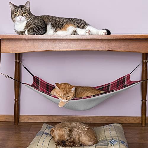 Viseća mreža za kućne ljubimce Božić karirani krevet za mačke s podesivim naramenicama i metalnim kukama 16,9 x13