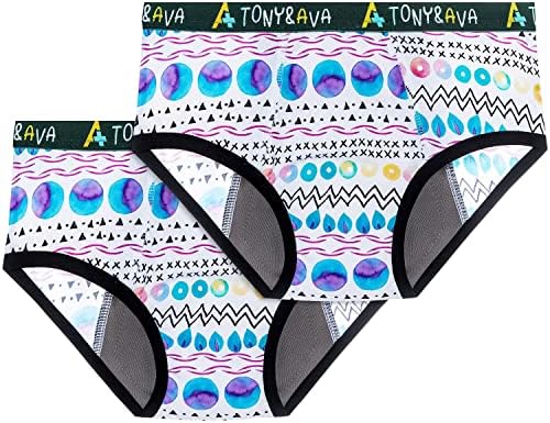 Tony & amp; Ava inkontinencija donji veš. Djevojke Bikini Gaćice Zgibovi. 2-Pakovanje 6-12 Godina. Tribal Print.