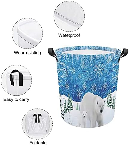Foduoduo košarica za pranje rublja zima bijela polarna medvjeda rublje rublje s ručicama Sklopiva