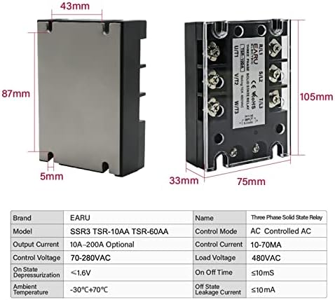 TSR SSR-10AA 25A 40A 60A 80A trofazni SSR SSD relej AC kontrola AC 480v 70 - 280v ulazni aluminijumski radijator hladnjak