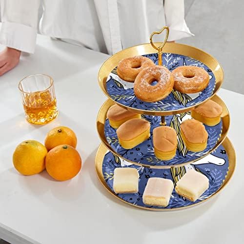 DRAGONBTU 3 TOER CUPCAKE postolje sa zlatnim štapom Plastična razina desertna ladica za tornjeve uzorak uzorak voćnog slatkiša za zaslon za vjenčanje rođendan božićne čajne zabave