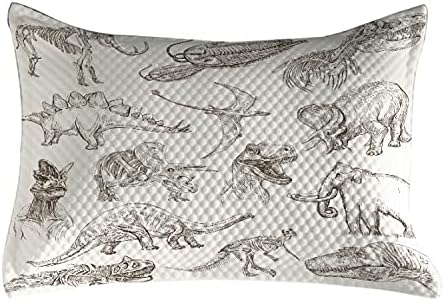 AMBESONNE JURASSIC Quilted jastuk, aranžman raznih dinosaura ilustracije skeleton biologiju povijes, standardni