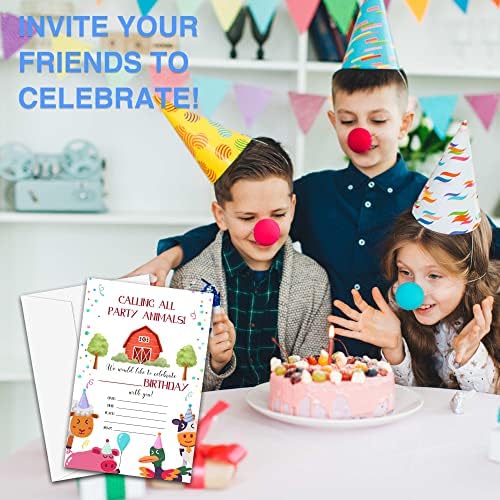 YQV Farm Hold Rođendanske pozivnice, 20-grof Seoski rođendani pozivnici sa kovertama, farmi životinje Barnyard