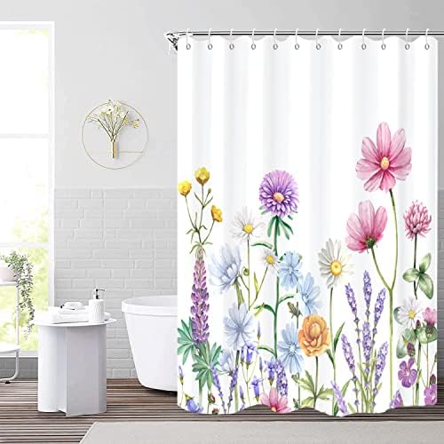 GKLeasg cvjetna tuš zavjesa, šareni cvjetni biljni botanički stroj za pranje vodootporne tkanine