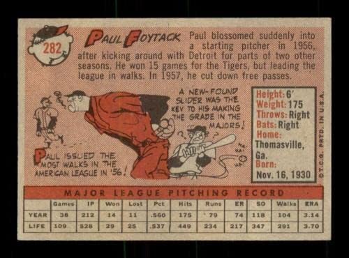 282 Paul Foytack - 1958 za bejzbol kartice 1958. godine NMMT - bejzbol ploče sa autogramiranim vintage karticama