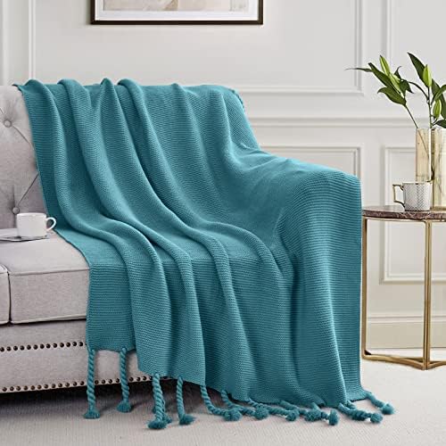 Aormenzy cerulean plavi bake sa tasselima, pletenim bacanjem pokrivača za kauč kauč kauč, 50 x 60