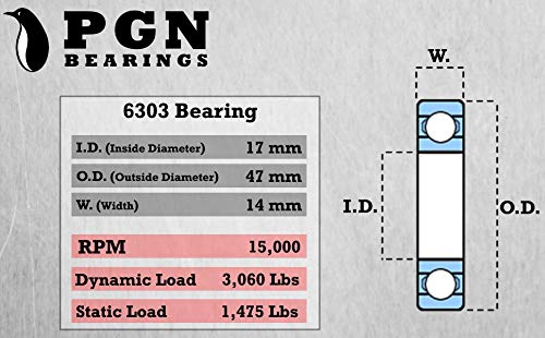 PGN 6303-2RS ležaj - podmazan hromirani čelični kuglični ležajevi - 17x47x14mm ležajevi s gumenim brtvom i visokim