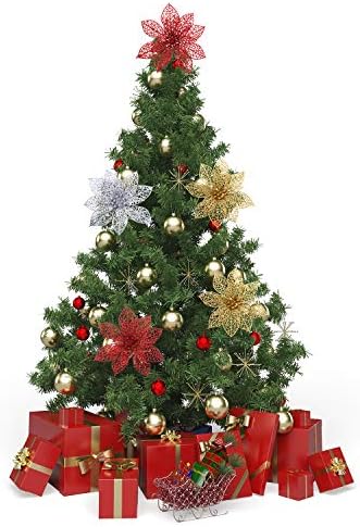 URATOT 30 komada Božić drvo cvijeće Glitter Poinsettia srebro i zlato Božić drvo ukras Valentinovo Nova Godina cvjetnih ukrasa