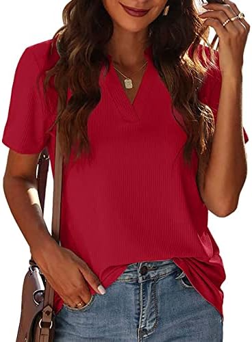 Ženske ljetne casual majice Split V izrez Tunic vrhovi kratkih rukava od punog bluza u boji