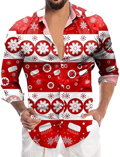 GDJGTA Muška Moda Casual Božić digitalna 3D štampa Holiday rever dugme Dugi rukav košulja Muška majica