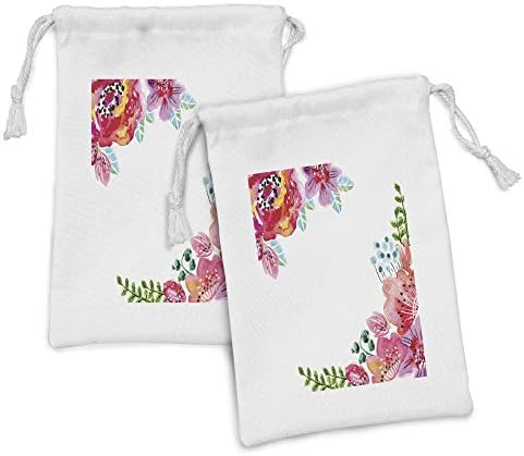 Lunarna cvjetna tkanina torba od 2, cvjetajući proljetni cvjetovi i lišće u akvarelima Okvir šarenog
