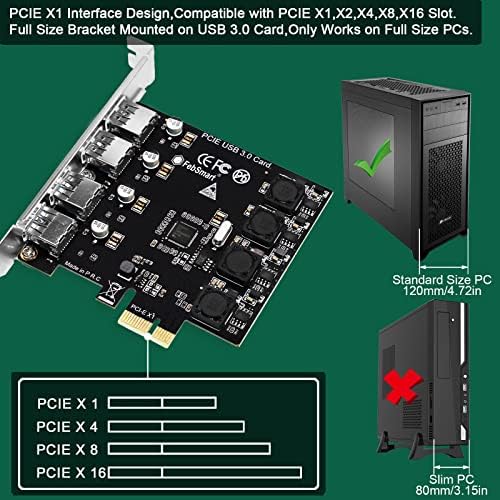 FEPSMART 4 ​​portove superspeed 5Gbps USB 3.0 PCI Express ekspanzijska kartica za Windows 11, 10, 8.x,