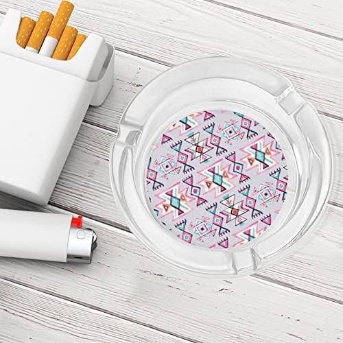 Akvarel etničke geometrijske staklene pepeo za cigarete i cigare na okruglom pepelom Držač za ladicu za pepeo za poklon za dekoraciju stola