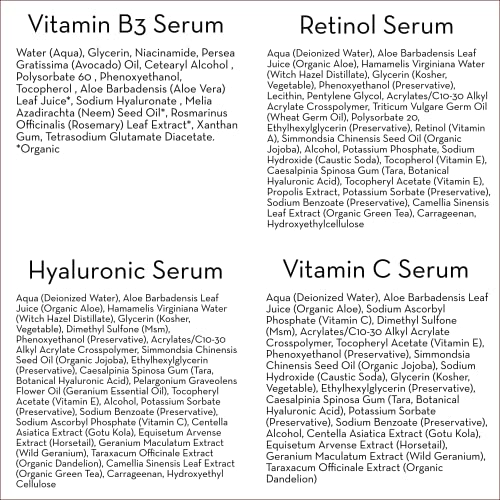 Pure Body Naturals set seruma za lice - Serum hijaluronske kiseline , Serum retinola, Serum vitamina C i Serum vitamina B3-savršen poklon set seruma za žene svih uzrasta