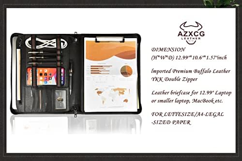 AZXCG kožni portfelj, tablet Padfolio sa međuspremnik A4, a4 ​​Plišteni portfelj, profesionalni portfelj sa zatvaračem za muž / muškarce, tablet za iPad Pro 11-inčni, ručno rađeni poklon, crni