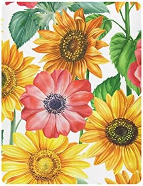 Alaza Sunflower Poppy cvijeće cvjetni listovi krevetića ugrađeni bassinet list za dječake Djevojke djevojke, standardne veličine 52 x 28 inča