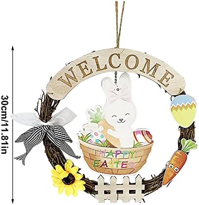 Uskršnji drveni viseći znak zečeva Hange Hanger Rustic Uskršnji drveni vijenac Signi za prednje vrata Proljeće
