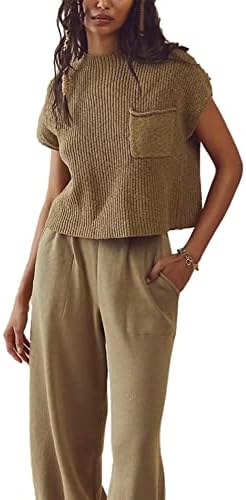 Yozazzy ženske dvodijelne odjeće setovi džemper s kratkim rukavima pleteni pulover vrhovi i suženi setovi za salon