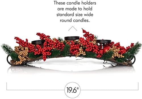 Ornativity Božić dekor svijećnjak-Božić tematske svijećnjak centralni dekoracije sa crvenim i zlatnim bobicama i Evergreens