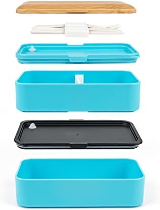 Biljojed Bento kutija za ručak za odrasle / djecu, uključujući 2 posude za hranu, 1 razdjelnik, 1 Set pribora za jelo i 1 poklopac daske za sjeckanje bambusa, bez BPA