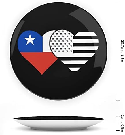 Čile i crna američka zastava Dekorativna ploča okrugla keramička ploča koštana porculana ploča sa postoljem za
