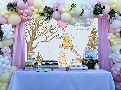 DMJ Classic cartoon bear pozadina za djevojčice Rođendanska zabava Pink Balloon Pooh fotografija pozadina Baby Shower torta dekoracija stola pozadina 7x5ft