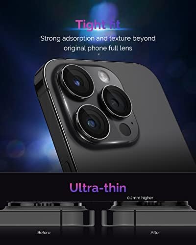 ActHan za iPhone 14 Pro i iPhone 14 pro max zaštitnik objektiva kamere za zaštitu aluminijske legure plus akril + 9h kaljeno stakleno kamera zaštitnik za zaštitu kompletnog pokrivanja crna 2 pakovanja