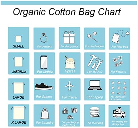 Eco Green Textiles 8x10 inča torbe od organskog pamuka, biorazgradive i višekratne torbe od muslina vrhunskog