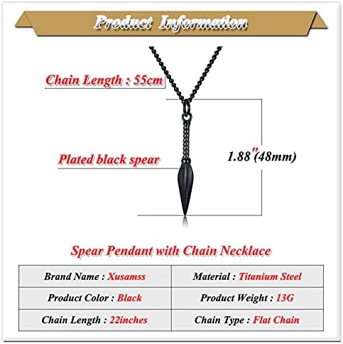 Xusamss Fashion Titanium Steel Spear Privjesak Ogrlica,22 Link Lanac