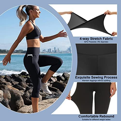3 pakovanja gamaše sa džepovima za žene, mekani visoko stručni temminijski kontrolni trening joge hlače