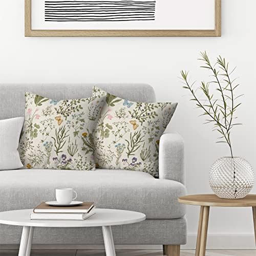 AEIOAE Spring jastuk navlake 18x18 inčni Set od 2, žalfija zeleni divlji cvijet biljka bacanje jastuci slučaj,