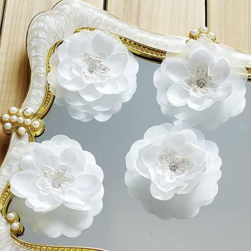 Zamihalaa 5pcs šivati ​​na bijelom zakrpe za cvijeće 3D Applique Perled Cvijeće zakrpe za torbe za odjeću Vjenčana